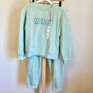 Cat & Jack Girls Mint Green Merci Sweatshirt and Joggers Set Size XL 14/16 NEW